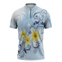 FSM Chuuk Constitution Day Zipper Polo Shirt Polynesian Curves Plumeria LT05 Blue - Polynesian Pride