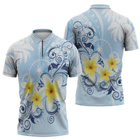 FSM Chuuk Constitution Day Zipper Polo Shirt Polynesian Curves Plumeria LT05 - Polynesian Pride