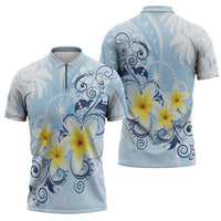 FSM Chuuk Constitution Day Zipper Polo Shirt Polynesian Curves Plumeria - Polynesian Pride