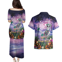 Happy Hulaween Couples Matching Puletasi and Hawaiian Shirt Mahaloween Skeleton Dancing LT05 - Polynesian Pride