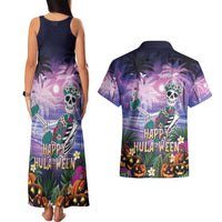 Happy Hulaween Couples Matching Tank Maxi Dress and Hawaiian Shirt Mahaloween Skeleton Dancing LT05 - Polynesian Pride
