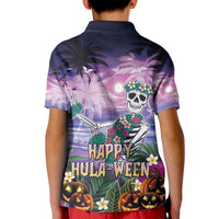 Happy Hulaween Kid Polo Shirt Mahaloween Skeleton Dancing