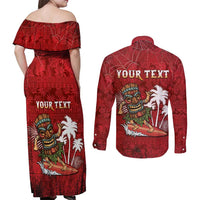 Personalised Aloha Halloween Couples Matching Off Shoulder Maxi Dress and Long Sleeve Button Shirt Skeleton Surfing LT05 - Polynesian Pride