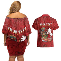 Personalised Aloha Halloween Couples Matching Off Shoulder Short Dress and Hawaiian Shirt Skeleton Surfing LT05 - Polynesian Pride