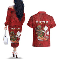 Personalised Aloha Halloween Couples Matching Off The Shoulder Long Sleeve Dress and Hawaiian Shirt Skeleton Surfing LT05 - Polynesian Pride