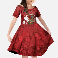 Personalised Aloha Halloween Family Matching Mermaid Dress and Hawaiian Shirt Skeleton Surfing LT05 Daughter's Dress Red - Polynesian Pride