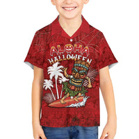Personalised Aloha Halloween Family Matching Tank Maxi Dress and Hawaiian Shirt Skeleton Surfing LT05 Son's Shirt Red - Polynesian Pride