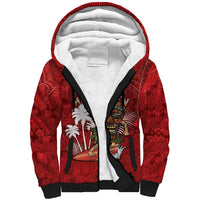 Personalised Aloha Halloween Sherpa Hoodie Skeleton Surfing LT05 Unisex Red - Polynesian Pride