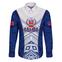 Custom Samoa Rugby Family Matching Short Sleeve Bodycon Dress and Hawaiian Shirt 2023 Pacific Championships Polynesian Pattern LT05 Dad's Shirt - Long Sleeve Blue - Polynesian Pride