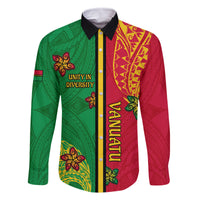 Personalised Vanuatu Happy Unity Day Family Matching Off Shoulder Short Dress and Hawaiian Shirt Polynesian Plumeria LT05 Dad's Shirt - Long Sleeve Red - Polynesian Pride