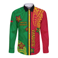 Personalised Vanuatu Happy Unity Day Long Sleeve Button Shirt Polynesian Plumeria LT05 Unisex Red - Polynesian Pride