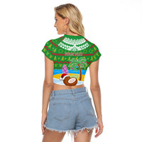 Personalised Cook Islands Christmas Raglan Cropped T Shirt Coconut Santa Beach Style LT05 - Polynesian Pride