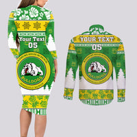 Custom Hawaii Kaimuki High School Christmas Couples Matching Long Sleeve Bodycon Dress and Long Sleeve Button Shirt Tropical Santa Claus LT05 - Polynesian Pride