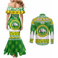 Custom Hawaii Kaimuki High School Christmas Couples Matching Mermaid Dress and Long Sleeve Button Shirt Tropical Santa Claus LT05 - Polynesian Pride