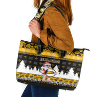 Custom Hawaii Nanakuli High and Intermediate School Christmas Leather Tote Bag Tropical Santa Claus LT05 Yellow - Polynesian Pride