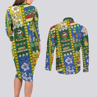 Solomon Islands Christmas Couples Matching Long Sleeve Bodycon Dress and Long Sleeve Button Shirt Festive Beach Vibes - Polynesian Pride