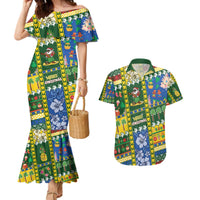 Solomon Islands Christmas Couples Matching Mermaid Dress and Hawaiian Shirt Festive Beach Vibes LT05 Green - Polynesian Pride