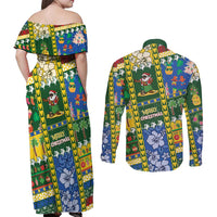 Solomon Islands Christmas Couples Matching Off Shoulder Maxi Dress and Long Sleeve Button Shirt Festive Beach Vibes LT05 - Polynesian Pride