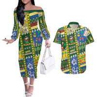 Solomon Islands Christmas Couples Matching Off The Shoulder Long Sleeve Dress and Hawaiian Shirt Festive Beach Vibes - Polynesian Pride