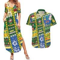 Solomon Islands Christmas Couples Matching Summer Maxi Dress and Hawaiian Shirt Festive Beach Vibes LT05 Green - Polynesian Pride