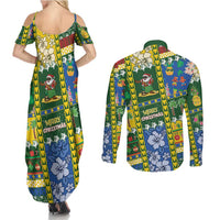 Solomon Islands Christmas Couples Matching Summer Maxi Dress and Long Sleeve Button Shirt Festive Beach Vibes LT05 - Polynesian Pride