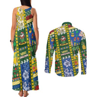 Solomon Islands Christmas Couples Matching Tank Maxi Dress and Long Sleeve Button Shirt Festive Beach Vibes - Polynesian Pride