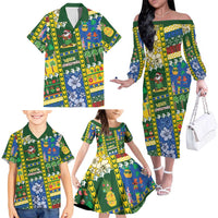 Solomon Islands Christmas Family Matching Off The Shoulder Long Sleeve Dress and Hawaiian Shirt Festive Beach Vibes - Polynesian Pride