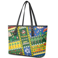 Solomon Islands Christmas Leather Tote Bag Festive Beach Vibes - Polynesian Pride