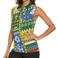 Solomon Islands Christmas Women Sleeveless Polo Shirt Festive Beach Vibes - Polynesian Pride