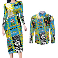 Tuvalu Christmas Couples Matching Long Sleeve Bodycon Dress and Long Sleeve Button Shirt Festive Beach Vibes - Polynesian Pride