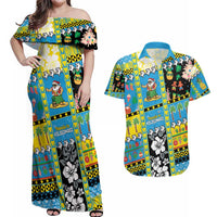 Tuvalu Christmas Couples Matching Off Shoulder Maxi Dress and Hawaiian Shirt Festive Beach Vibes LT05 Blue - Polynesian Pride