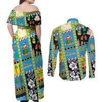 Tuvalu Christmas Couples Matching Off Shoulder Maxi Dress and Long Sleeve Button Shirt Festive Beach Vibes - Polynesian Pride