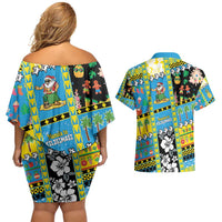 Tuvalu Christmas Couples Matching Off Shoulder Short Dress and Hawaiian Shirt Festive Beach Vibes LT05 - Polynesian Pride