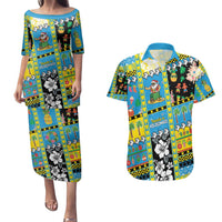 Tuvalu Christmas Couples Matching Puletasi and Hawaiian Shirt Festive Beach Vibes LT05 Blue - Polynesian Pride
