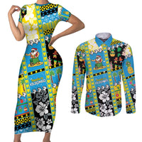 Tuvalu Christmas Couples Matching Short Sleeve Bodycon Dress and Long Sleeve Button Shirt Festive Beach Vibes - Polynesian Pride