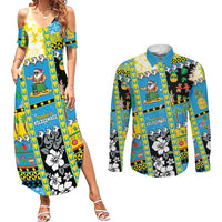 Tuvalu Christmas Couples Matching Summer Maxi Dress and Long Sleeve Button Shirt Festive Beach Vibes LT05 Blue - Polynesian Pride