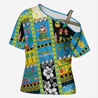 Tuvalu Christmas Cross Shoulder Shirt Festive Beach Vibes LT05 Female Blue - Polynesian Pride