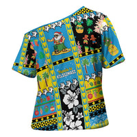 Tuvalu Christmas Cross Shoulder Shirt Festive Beach Vibes LT05 - Polynesian Pride