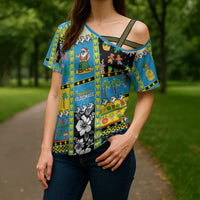Tuvalu Christmas Cross Shoulder Shirt Festive Beach Vibes LT05 - Polynesian Pride