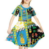 Tuvalu Christmas Kid Short Sleeve Dress Festive Beach Vibes - Polynesian Pride