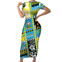 Tuvalu Christmas Short Sleeve Bodycon Dress Festive Beach Vibes LT05 Long Dress Blue - Polynesian Pride