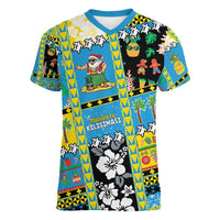 Tuvalu Christmas Women V-Neck T-Shirt Festive Beach Vibes LT05 Female Blue - Polynesian Pride