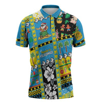 Tuvalu Christmas Zipper Polo Shirt Festive Beach Vibes LT05 Blue - Polynesian Pride