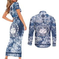 Samoa 685 Couples Matching Short Sleeve Bodycon Dress and Long Sleeve Button Shirt Polynesian Pattern Tie Dye Style LT05 - Polynesian Pride
