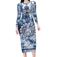 Samoa 685 Long Sleeve Bodycon Dress Polynesian Pattern Tie Dye Style