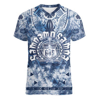 Samoa 685 Women V-Neck T-Shirt Polynesian Pattern Tie Dye Style LT05 Female Blue - Polynesian Pride