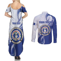 Personalized Northern Mariana Islands Couples Matching Summer Maxi Dress and Long Sleeve Button Shirt CNMI Seal