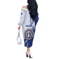 Personalized Northern Mariana Islands Off The Shoulder Long Sleeve Dress CNMI Seal LT05 - Polynesian Pride