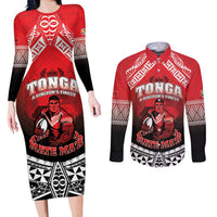 Custom Rugby Tonga MMT Couples Matching Long Sleeve Bodycon Dress and Long Sleeve Button Shirt Mana O Tonga - Polynesian Pride