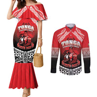 Custom Rugby Tonga MMT Couples Matching Mermaid Dress and Long Sleeve Button Shirt Mana O Tonga - Polynesian Pride